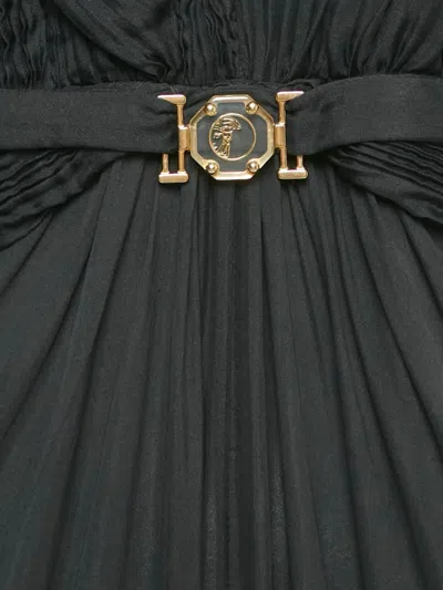 Pre-owned Versace Draped Silk Maxi Dress In Black