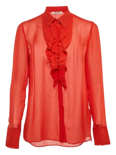 Pre-owned Roberto Cavalli Ruffled Long-sleeve Shirt In Red