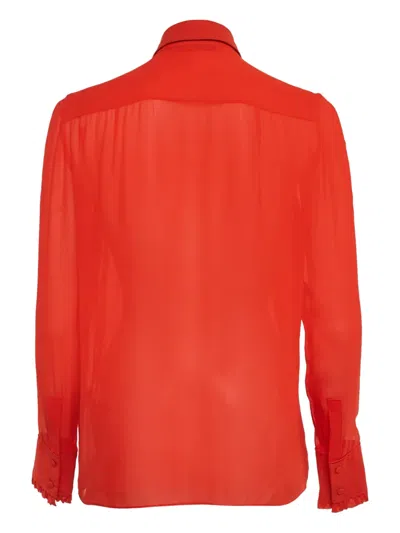 Pre-owned Roberto Cavalli Ruffled Long-sleeve Shirt In Red