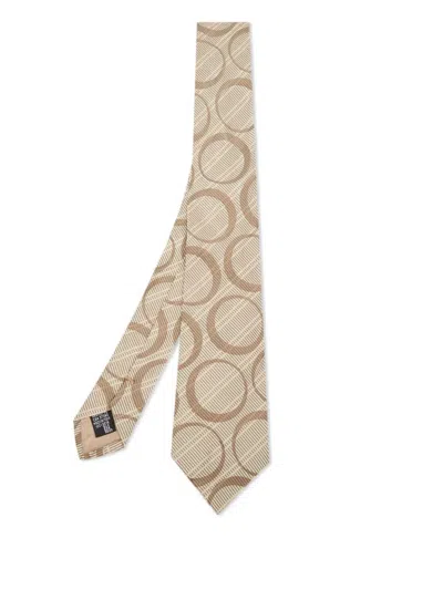 Pre-owned Emporio Armani 2000s Circle-pattern Silk Tie In Neutral
