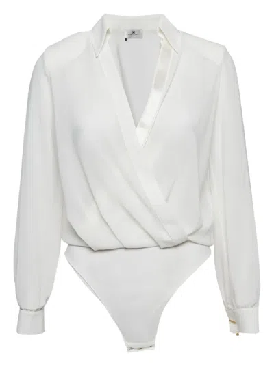 Pre-owned Elisabetta Franchi Chiffon Wrap-effect Bodysuit In White