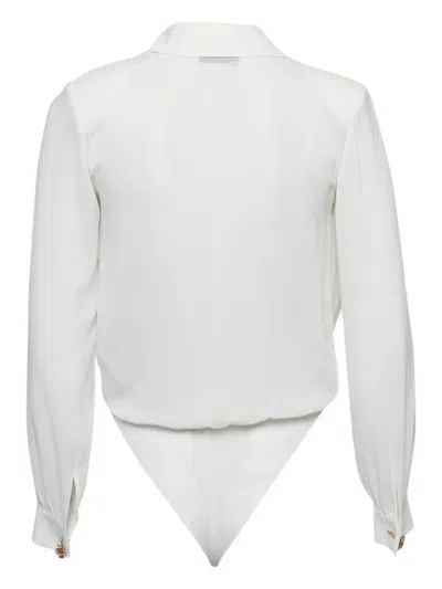 Pre-owned Elisabetta Franchi Chiffon Wrap-effect Bodysuit In White