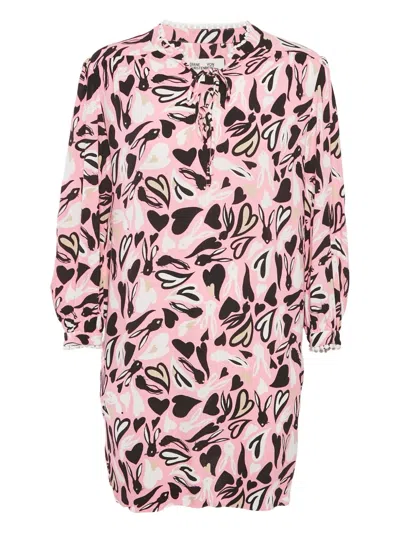 Pre-owned Diane Von Furstenberg Graphic-print Mini Dress In Pink