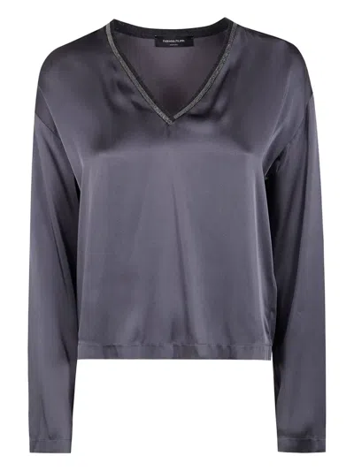 Fabiana Filippi V-neck Embellished Blouse In Gray