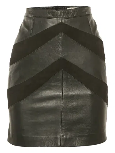 Pre-owned Maje Chevron Leather Mini Skirt In Black