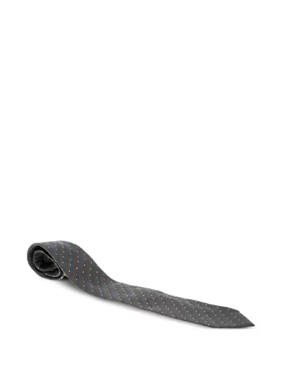 Pre-owned Giorgio Armani Diagonal-stripe Dot Tie In Gray