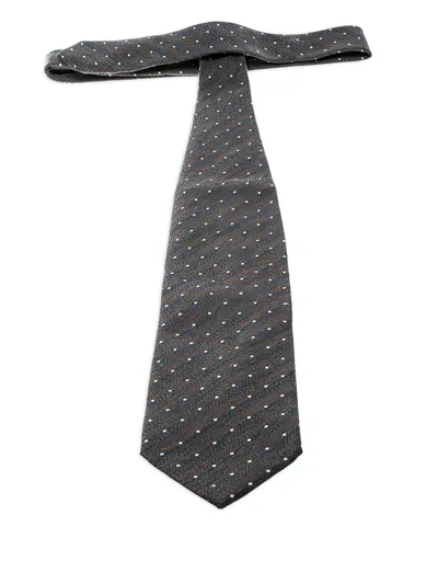 Pre-owned Giorgio Armani Diagonal-stripe Dot Tie In Gray