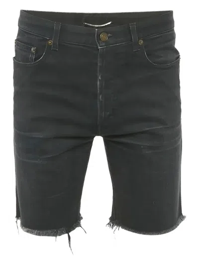 Pre-owned Saint Laurent 2010s Frayed-hem Denim Shorts In Black
