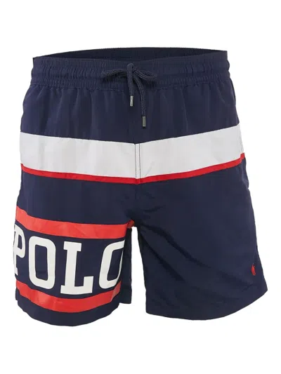 Pre-owned Polo Ralph Lauren Logo-print Panelled Swim Shorts In Blue