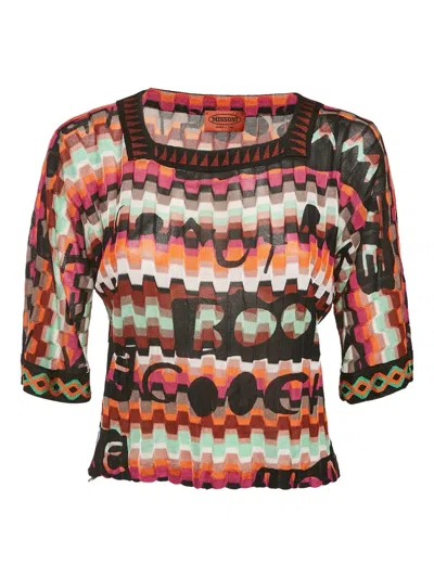 Pre-owned Missoni Zigzag-pattern Knit Top In Brown