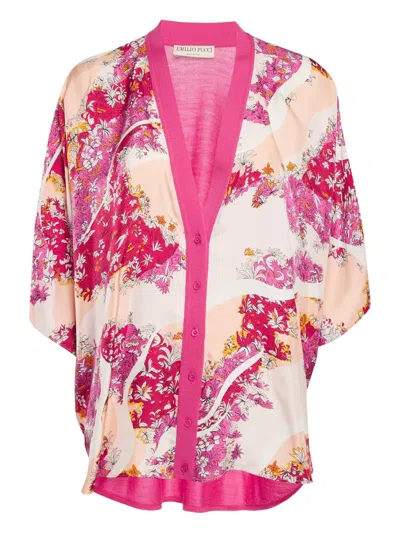 Pre-owned Pucci Floral-print Cardigan In Neutral