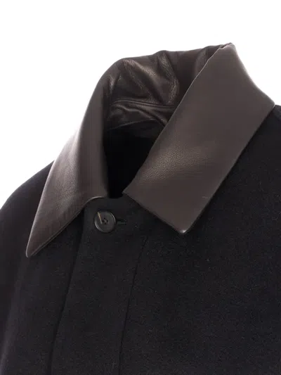 Auralee Long Sleeve Jacket Featuring Removable Leather Collar In Black