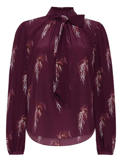 Adam Lippes Joan Bow-neck Floral-print Blouse In Burgundy