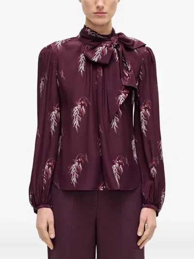 Adam Lippes Joan Bow-neck Floral-print Blouse In Burgundy