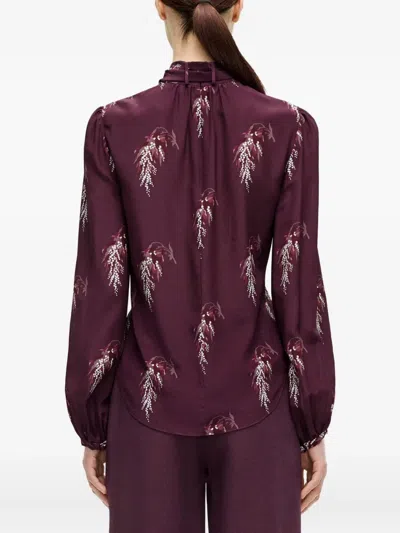 Adam Lippes Joan Bow-neck Floral-print Blouse In Burgundy
