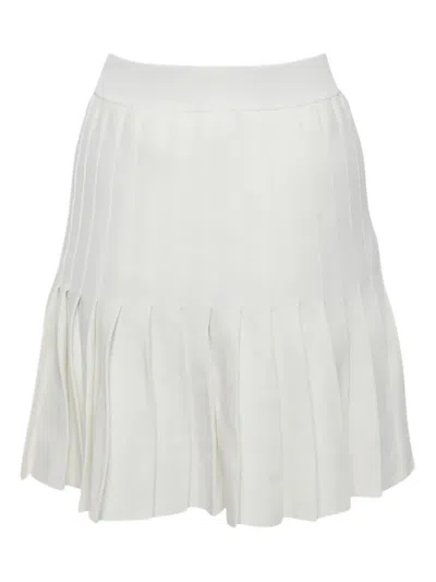Pre-owned Sandro Rib-knit Pleated Skirt In White