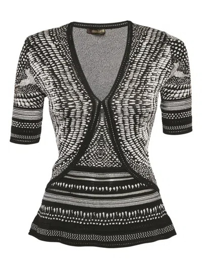 Pre-owned Roberto Cavalli Vintage V-neck Jacquard T-shirt In Black