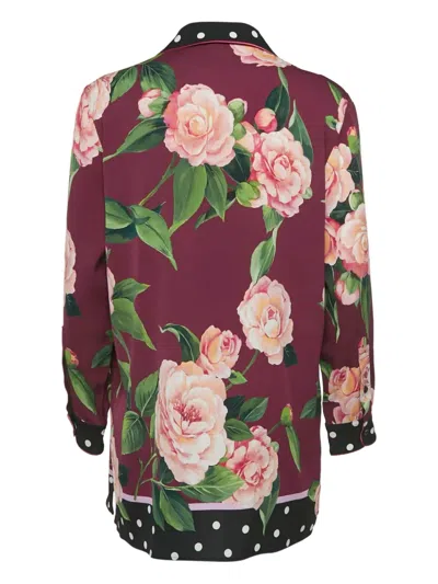 Pre-owned Dolce & Gabbana Rose-print Polka-dot Shirt In Red