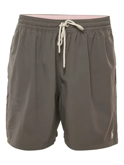 Pre-owned Polo Ralph Lauren Logo-embroidered Swim Shorts In Gray