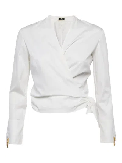 Pre-owned Elisabetta Franchi Wrap-design Blouse In White