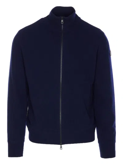Moncler Grenoble Logo Embroidered Zip-up Sweatshirt In Blue
