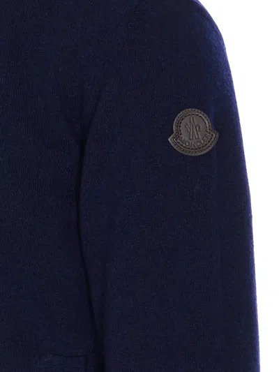 Moncler Grenoble Logo Embroidered Zip-up Sweatshirt In Blue