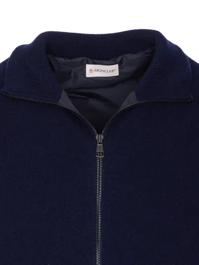 Moncler Grenoble Logo Embroidered Zip-up Sweatshirt In Blue