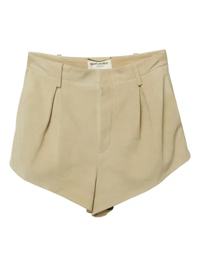 Pre-owned Saint Laurent Pleated Suede Shorts In Neutral