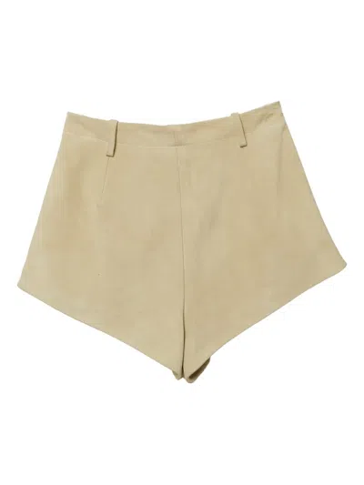 Pre-owned Saint Laurent Pleated Suede Shorts In Neutral