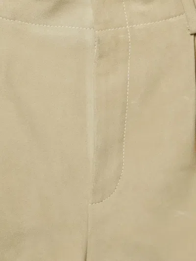 Pre-owned Saint Laurent Pleated Suede Shorts In Neutral