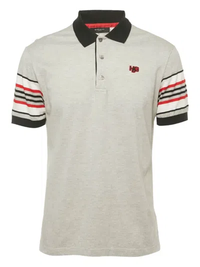Pre-owned Givenchy Striped-sleeve Polo Shirt In Gray