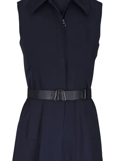 Akris Collared Belted Midi Dress In Blue