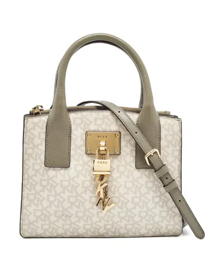 Pre-owned Dkny Logo-pattern Two-way Handbag In Gray