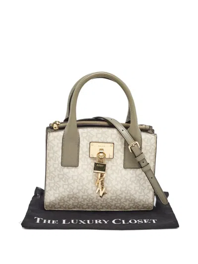 Pre-owned Dkny Logo-pattern Two-way Handbag In Gray