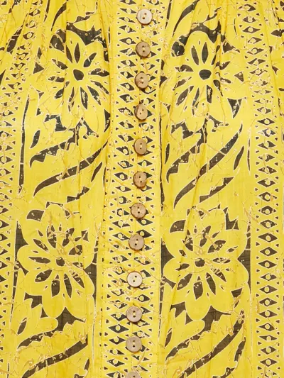 Pre-owned Zimmermann Floral-print Button-front Mini Dress In Yellow