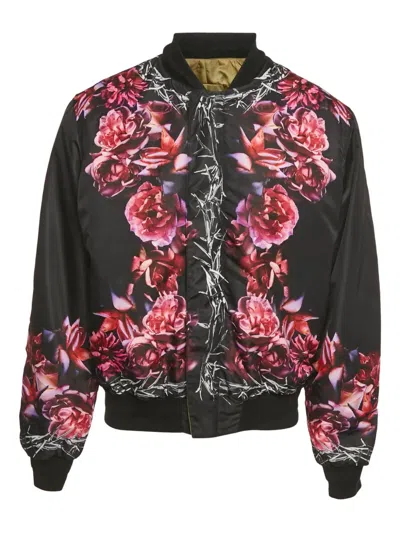 Pre-owned Givenchy Rose-print Reversible Bomber Jacket In Black