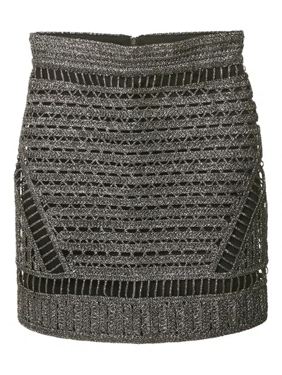 Pre-owned Maje Metallic Lurex Mini Skirt In Silver