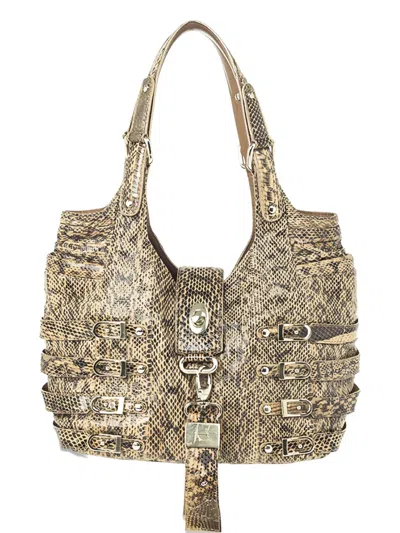 Pre-owned Jimmy Choo Bree Snakeskin-buckle Shoulder Bag In Brown