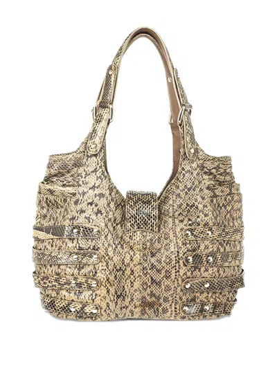 Pre-owned Jimmy Choo Bree Snakeskin-buckle Shoulder Bag In Brown