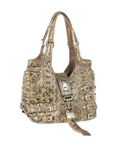 Pre-owned Jimmy Choo Bree Snakeskin-buckle Shoulder Bag In Brown