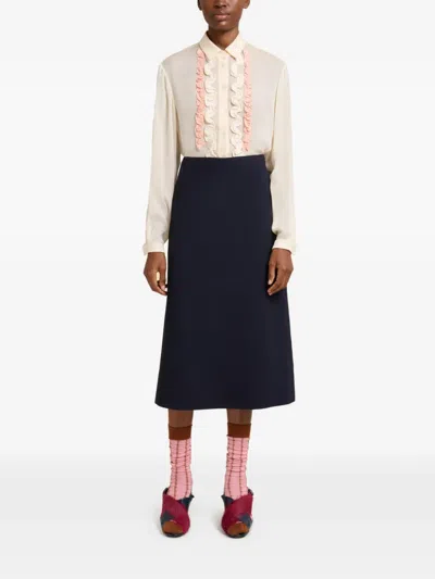 Marni A-line Crêpe Midi Skirt In Blue