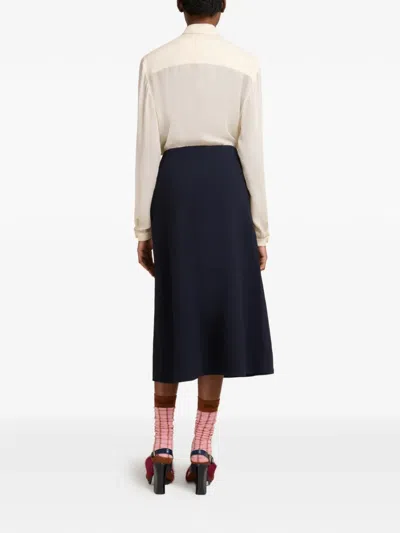Marni A-line Crêpe Midi Skirt In Blue