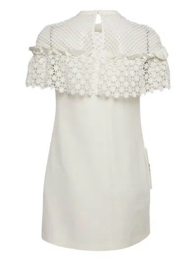 Pre-owned Self-portrait Lace-detail Mini Dress In White