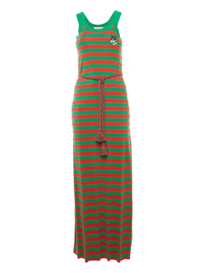 Pre-owned Gucci Striped Ribbed Maxi Dress In Green