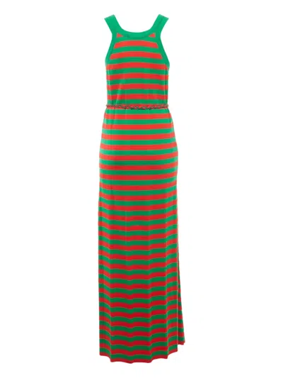Pre-owned Gucci Striped Ribbed Maxi Dress In Green