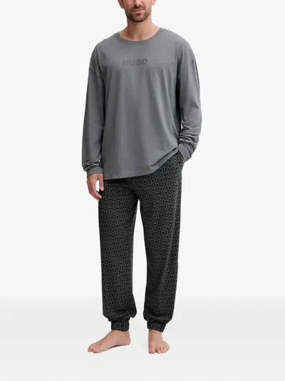 Hugo Boss Geometric-patterned Pajama In Gray
