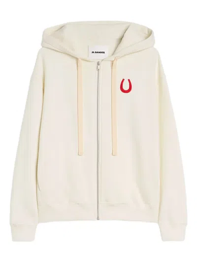 Jil Sander Embroidered Zip-up Hoodie In Neutral