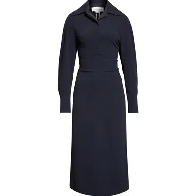 Victoria Beckham Collared Long-sleeve Dress In Blue