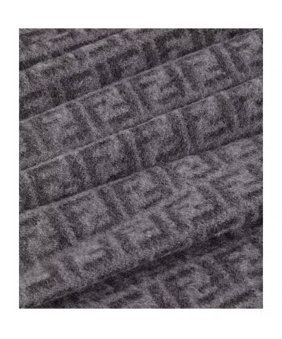 Fendi Monogram Pattern Rectangular Scarf Fringed Edges In Brown
