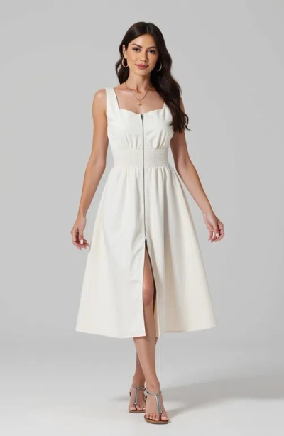 Modenaire Sleeveless Midi Dress With Smocked Waist In White